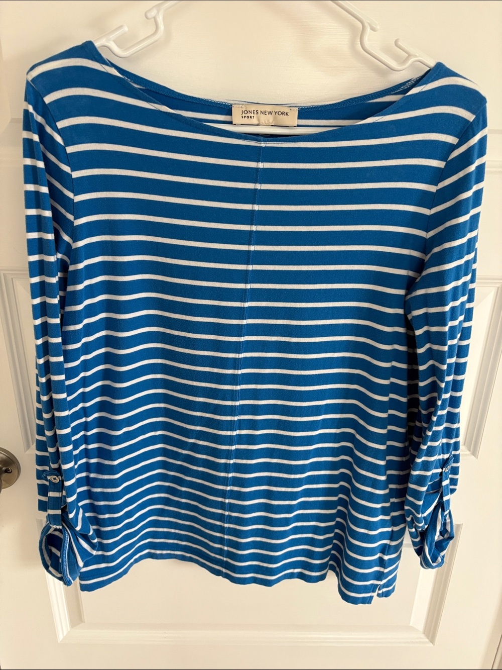Jones New York Blue & White Striped 3/4 Length Sleeve Top